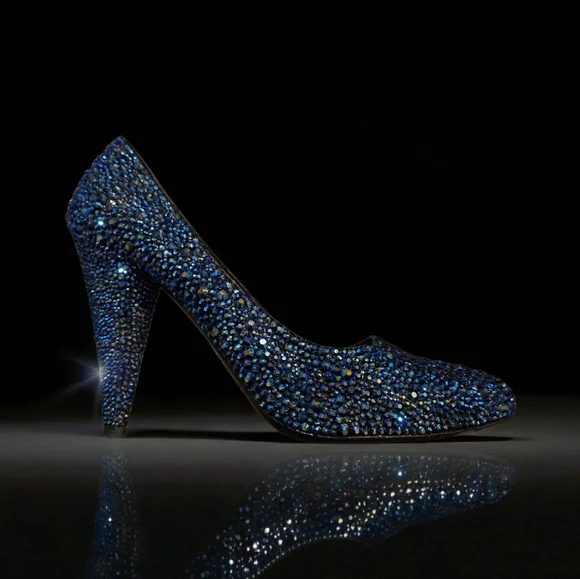 Prada Dark Blue Custom Crystal Tapered Heel Pumps - Picture 13 of 13